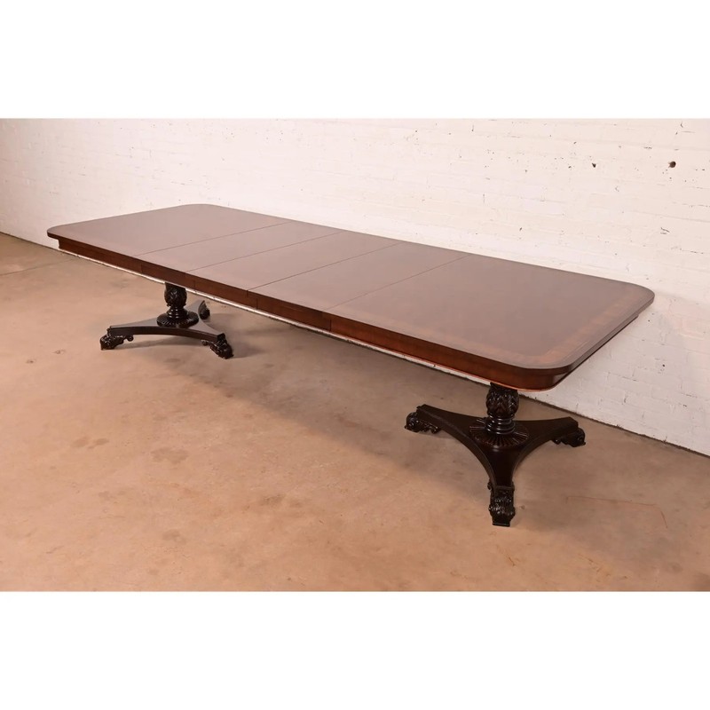 Baker Furniture Regency Banded Mahogany Pedestal Dining Table, Newly Refinished gallery
