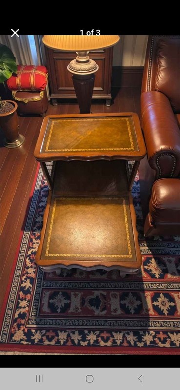 Vintage Mahogany Two-Tier Side Table with Leather Top