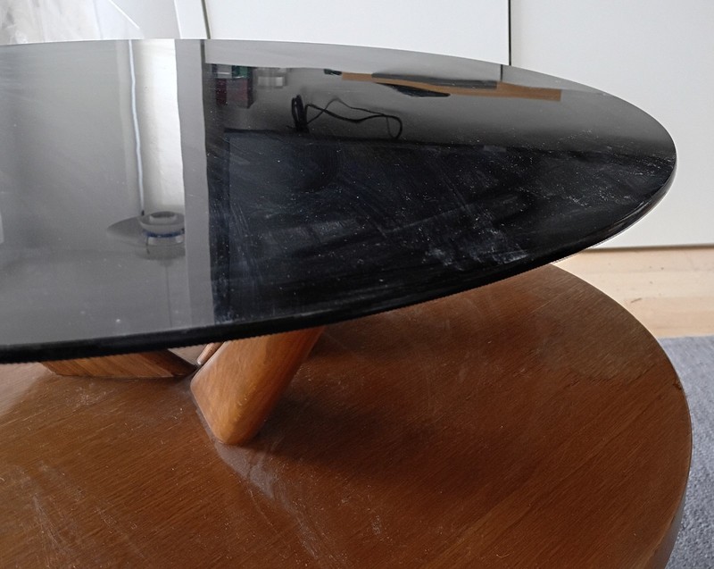 MCM Round Wood Side Table 3 Leg Black Glass Top FINE Stunning Design gallery