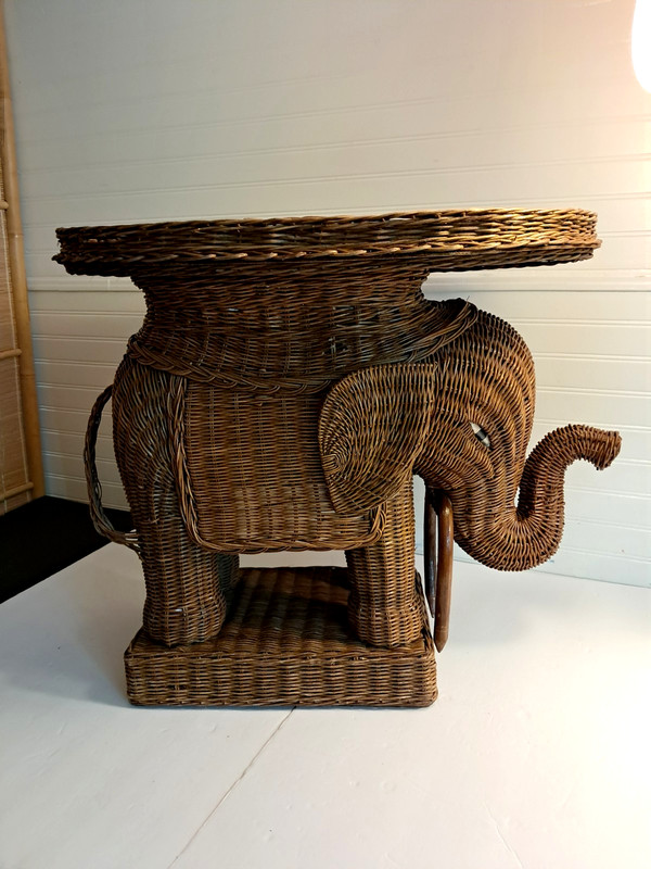 MCM BOHO Wicker Rattan Elephant Table Brown Indoor Outdoor Plant Stand 22 inch H gallery
