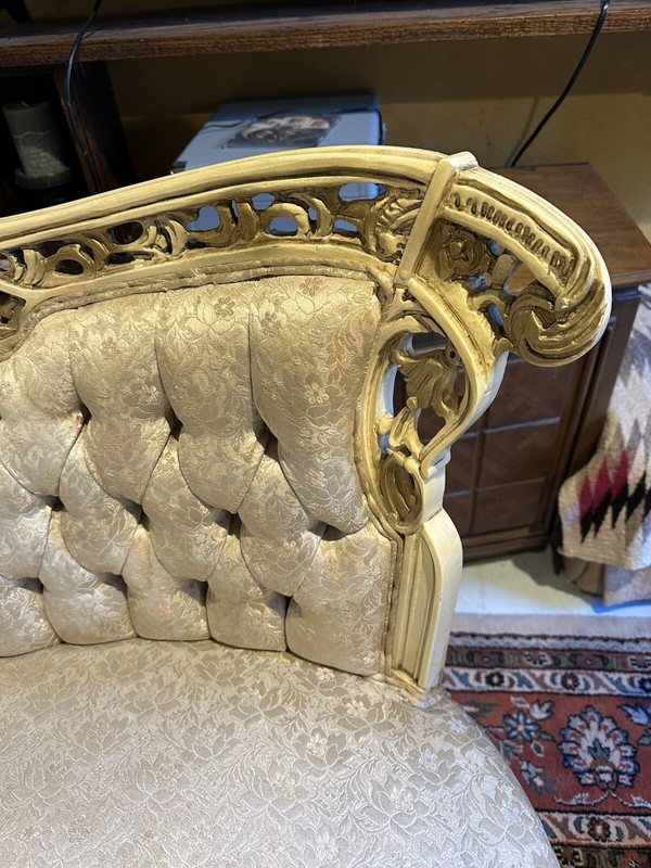 Provincial Set 3 Pieces, 2 Corner Chairs And 1 Table With Marble Top, Antique gallery