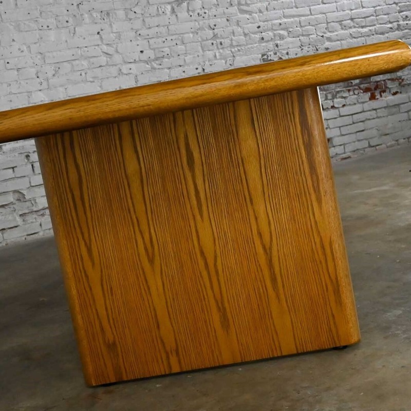 Modern Oak Large Trestle Style Dining or Conference Table Bullnose Edges gallery