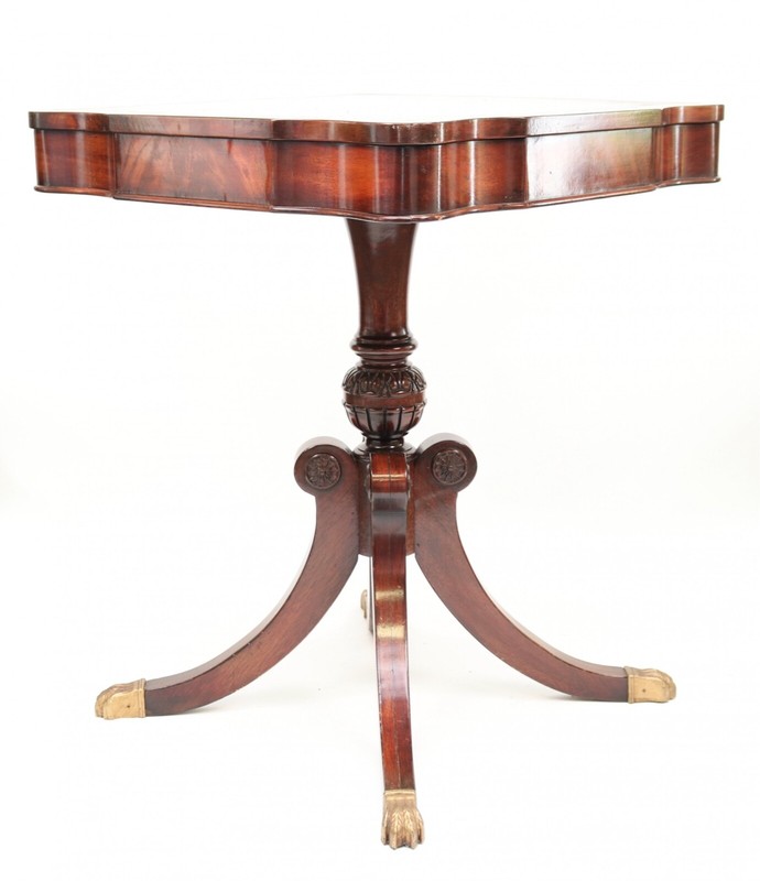 Antique English Chesterfield Style Leather Top Mahogany Card Table gallery