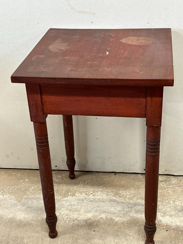 Antique Red Sheraton Table night stand Primitive Farm Fresh 1830 gallery