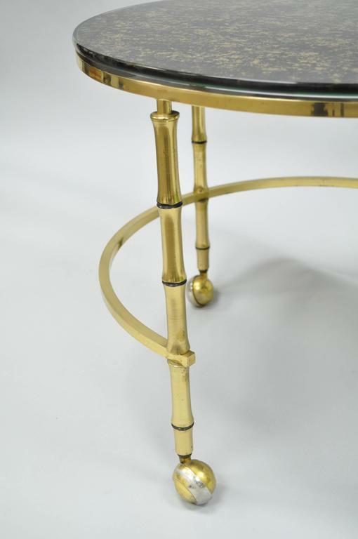 Hollywood Regency Brass & Glass Faux Bamboo Round Nesting Side Coffee Table gallery