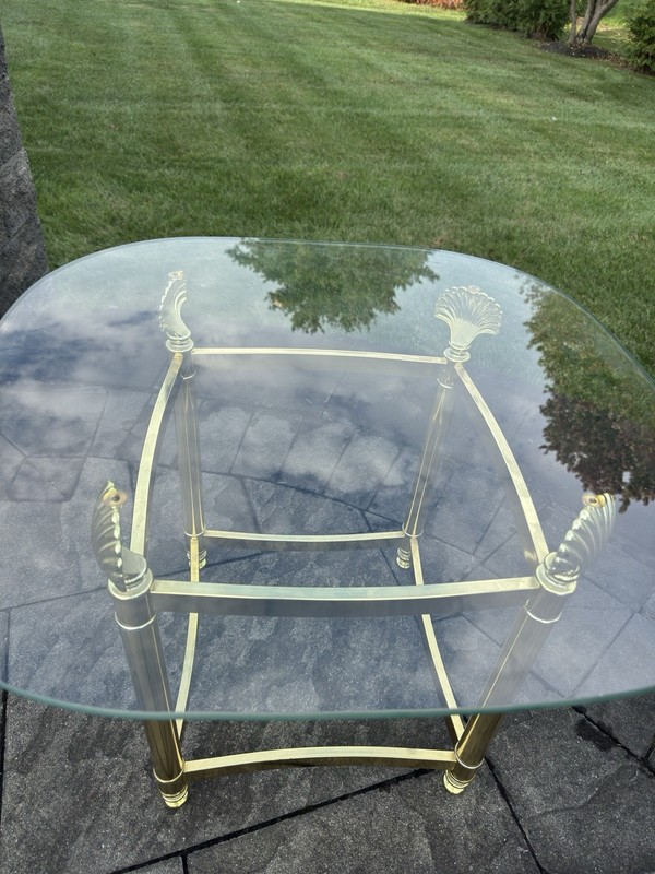 MCM Gold Lacquered Brass Shell Scallops End Table W/ Glass Top Coastal Regency gallery