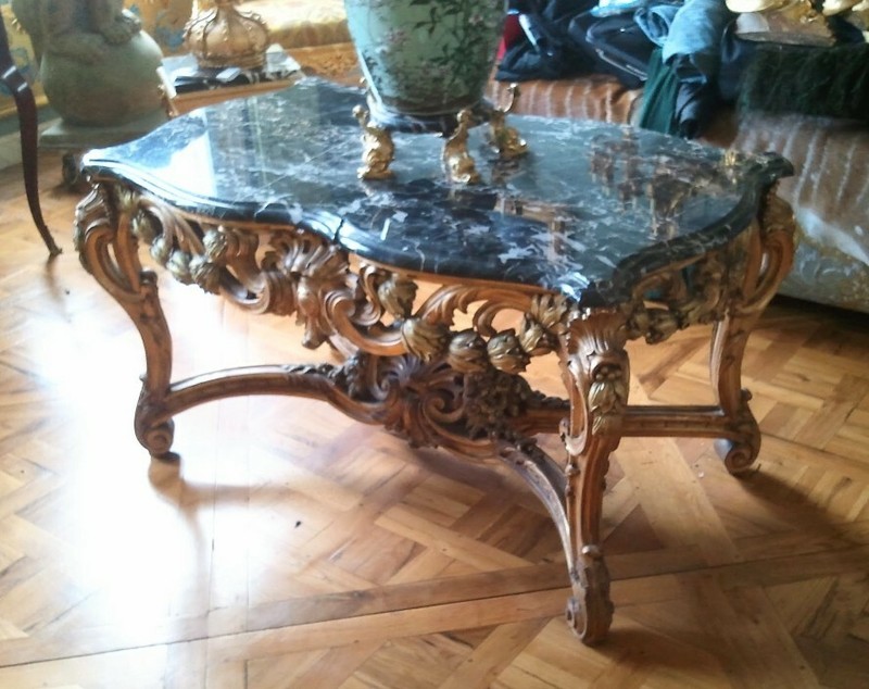 Louis XV Table , 19th Century , Grand & Sculpted w rare Saint Laurent Marble Top