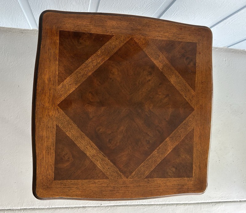 Vtg Campaign Style Fold Tray Table-Gilt Wood butler Serve Table By Scheibe-1950 gallery