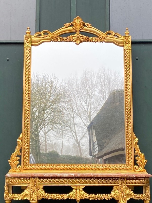 Console with Mirror Louis XVI Gold Beech Pink Marble Vintage Set gallery