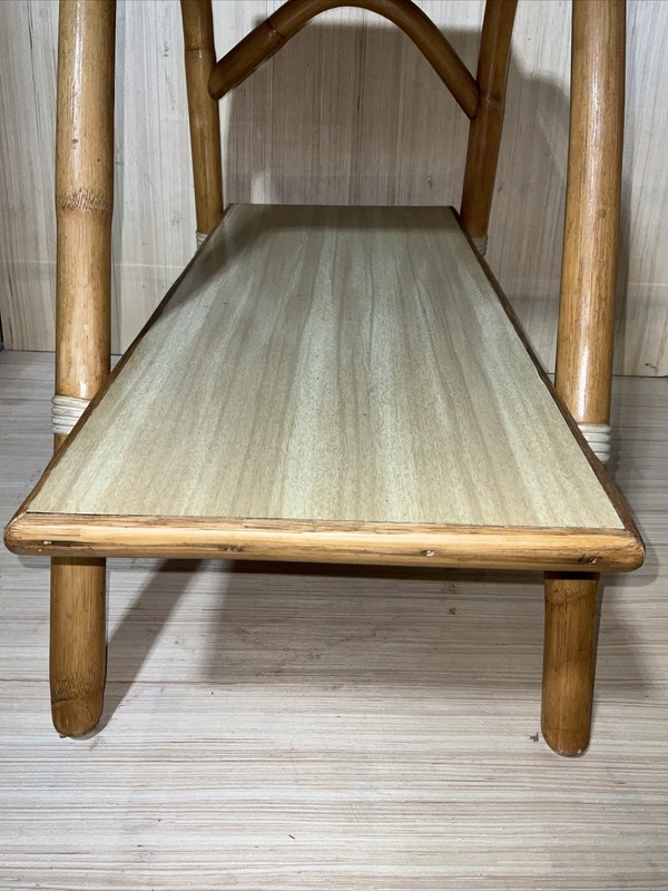 Vintage Bamboo Rattan Side Table Vogue Boho End Table 2 Tier Casual Furniture ￼ gallery