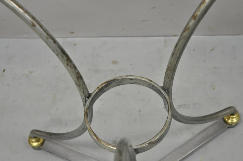 Italian Neoclassical Maison Jansen Style Steel & Brass Round End Tables - a Pair gallery