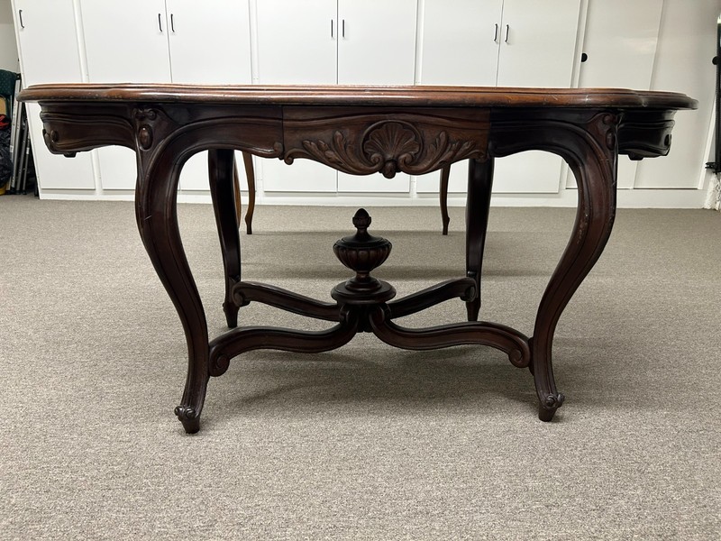 VINTAGE ANTIQUE PARTNERS TABLE Brown Mahogany Wood COUNTRY FRENCH 2 Drawer 1880s