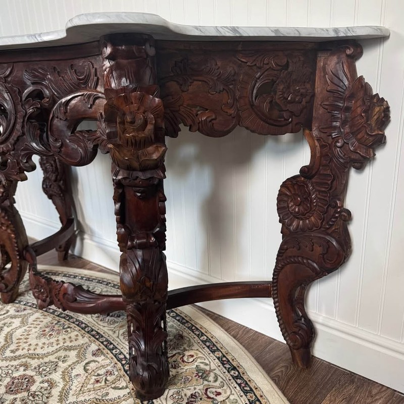 Vintage Hand-Carved Rococo Revival Marble Console & Mirror Set gallery