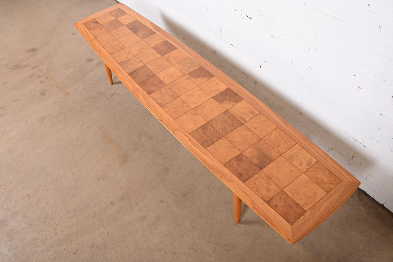 Tomlinson Sophisticate Mid-Century Modern Patchwork Burl Wood Coffee Table gallery