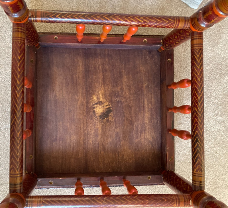 Vintage 18” Sankheda India Red and Gold End Table Lacquered Teak Marquetry Inlay gallery