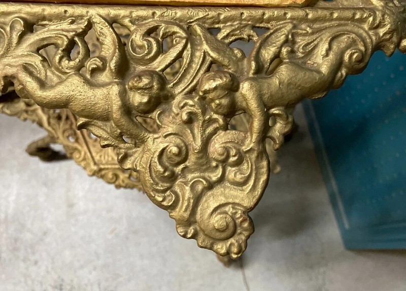 SALE ANTIQUE ORNATE 2 TIER IRON TABLE STAND PUTTI CHERUBS Pickup NORTH CAROLINA gallery