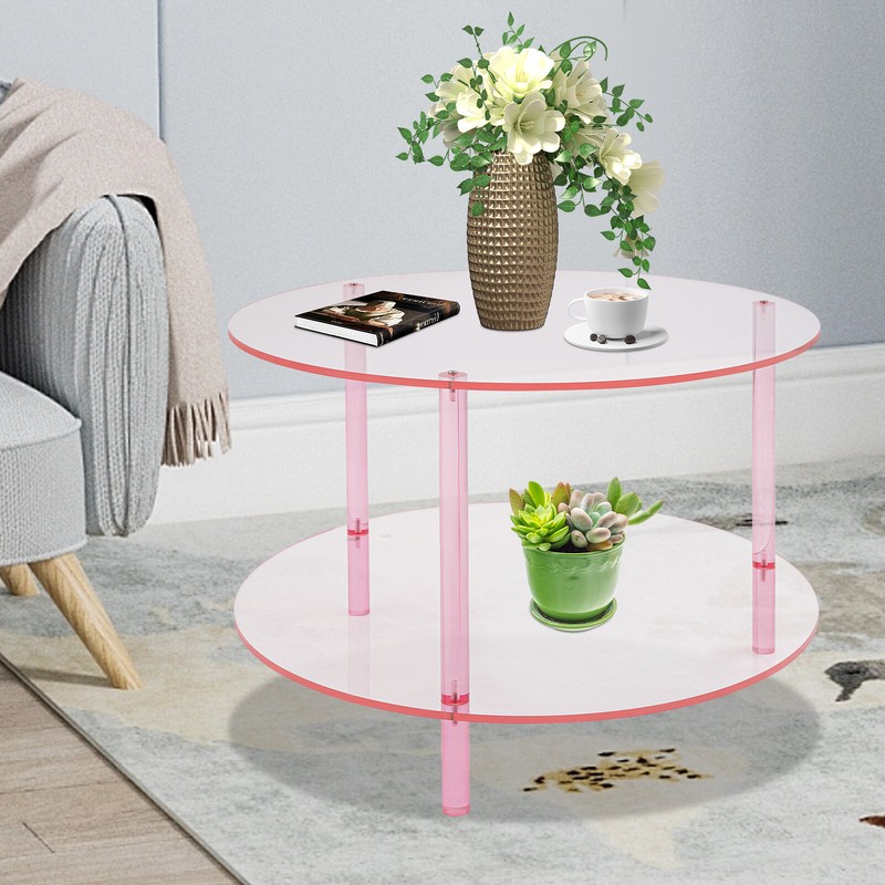 Modern Round Pink Acrylic Coffee Table, Modern Coffee Table, 2-tier Coffee Table gallery