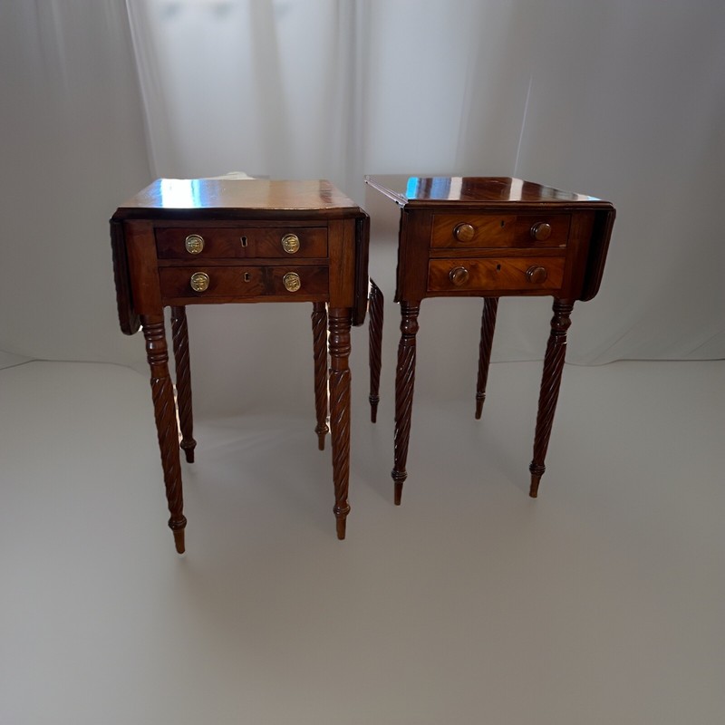 2 American Federal Mahogany Work Tables w/ Rope Turned Legs, C1830