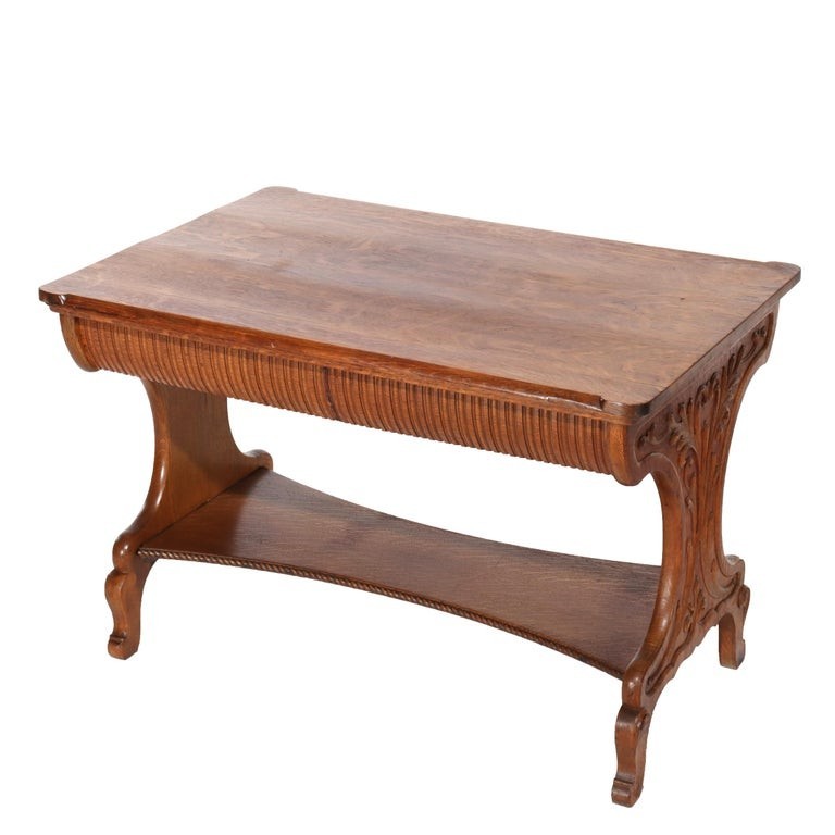 Antique RJ Horner Arts & Crafts Oak Two-Drawer Library Table c1910 gallery