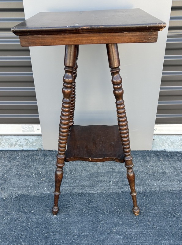 Antique Victorian Square Table with bottom shelf two tier Solid Mahogany