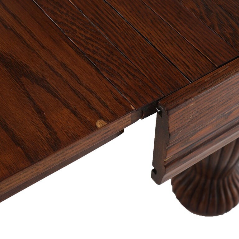 Antique Square Carved Oak Folding Extension Dining Table C1900 gallery
