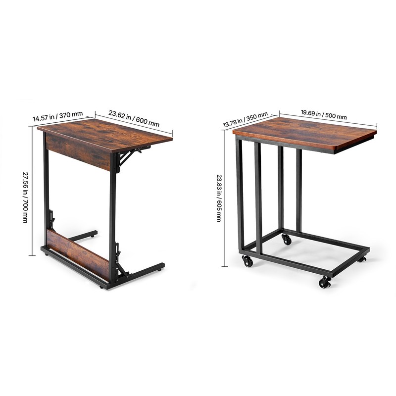 Uimoso C-Shaped Side Table with Metal Frame and Rolling Wheels/Adjustable Feet gallery
