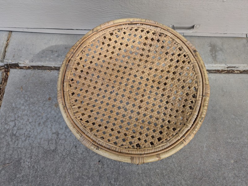 Vintage Asian Boho Chic Bamboo Rattan Cane Round Side Table Plant Stand Stool gallery