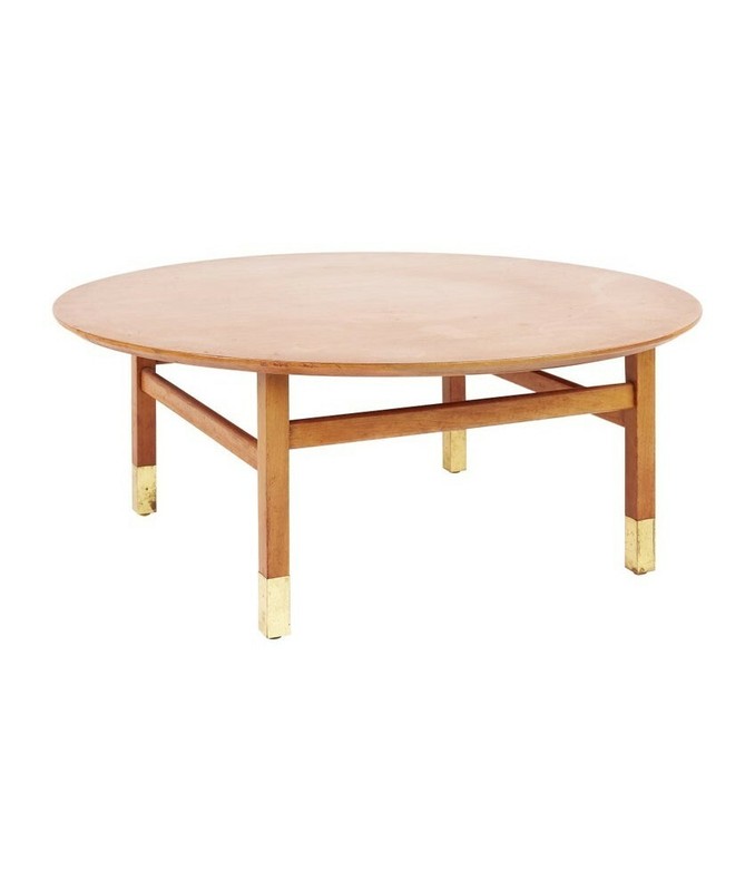 Founders Furniture Company Mid Century Walnut and Brass Round Coffee Table