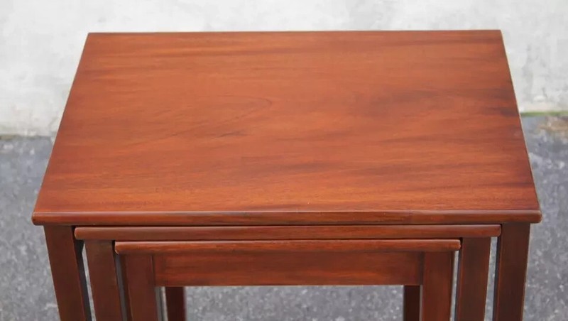 1940's English Mahogany Nesting Table Set of 3 Fully Refinished & Refurbished gallery