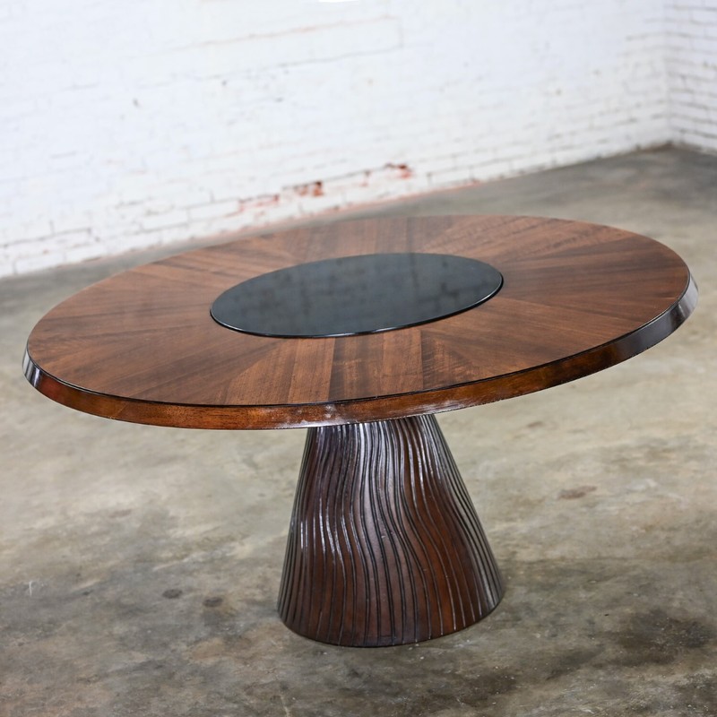 Modern Round Tassel Style Pedestal Base Dining Table Attr to Bernhardt Cascade