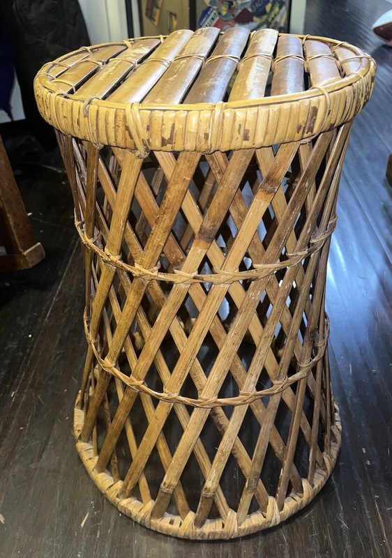1950s Vtg Wicker Rattan Bentwood Bamboo Table Plant Stand Boho Tiki Hourglass