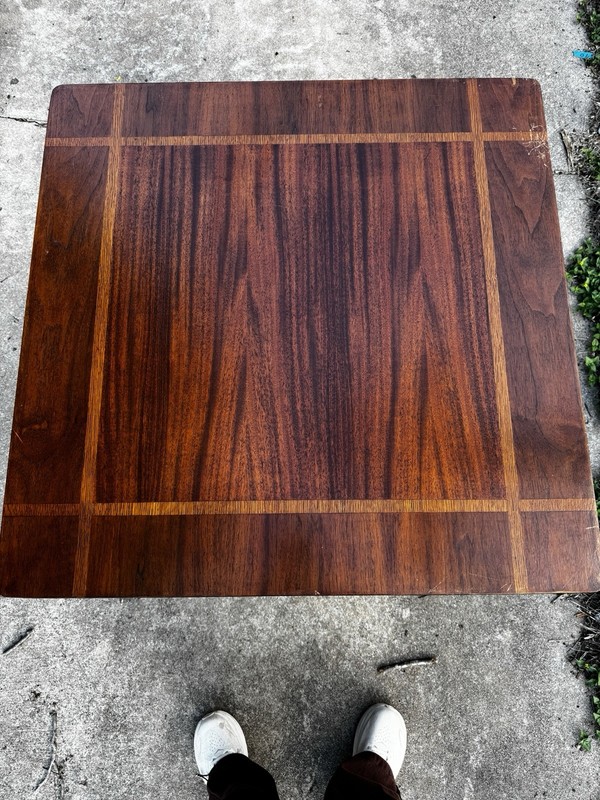 Castlewood Folding Card Table Vintage Walnut Inlaid Wood MCM Louisville 30x30