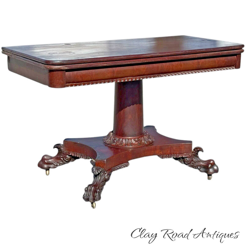 antique classical empire carved breakfast table Paw foot mahogany 1820 console