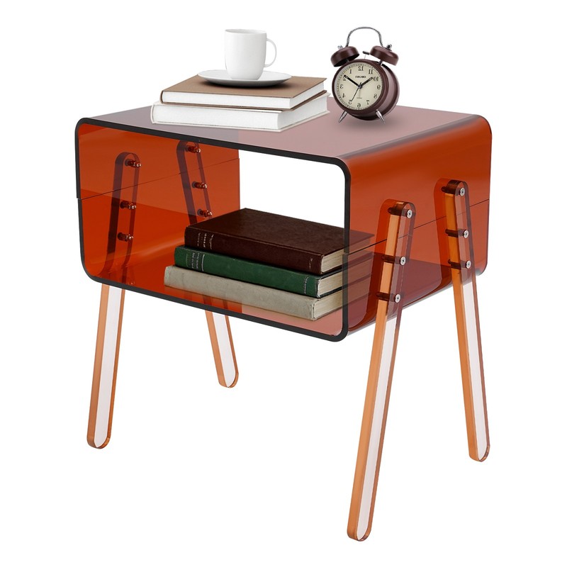Brown Acrylic Side Table Semi-Clear Flared Legs Open Compartment 33lbs Load gallery