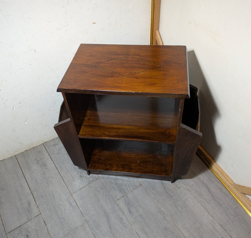 Vintage 1930s Art Deco Walnut End Side Table Magazine Rack Diamond Inlay M65 gallery