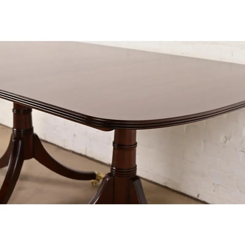 Stickley Georgian Banded Mahogany Double Pedestal Dining Table, Newly Refinished gallery