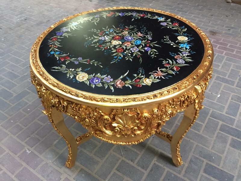 Table Italian Baroque Gold Finish Hand Painted Floral Center Dining Piece gallery