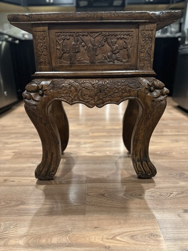 Antique Asian Floral And Animal Motif Hand Carved w Drawer Beautiful!!