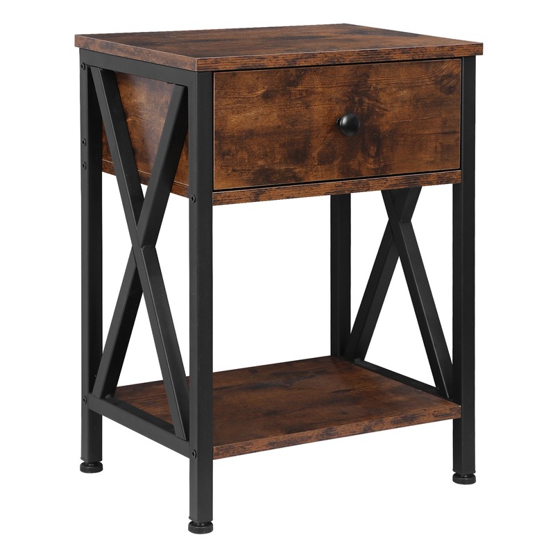 Set of 2 End Tables X-Design Metal Frame Sofa Side Tables for Bedroom Home Brown gallery