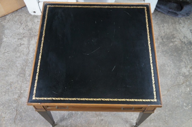 Vintage French Louis XVI Style Mahogany Ebonized Tooled Leather Top Side Table gallery