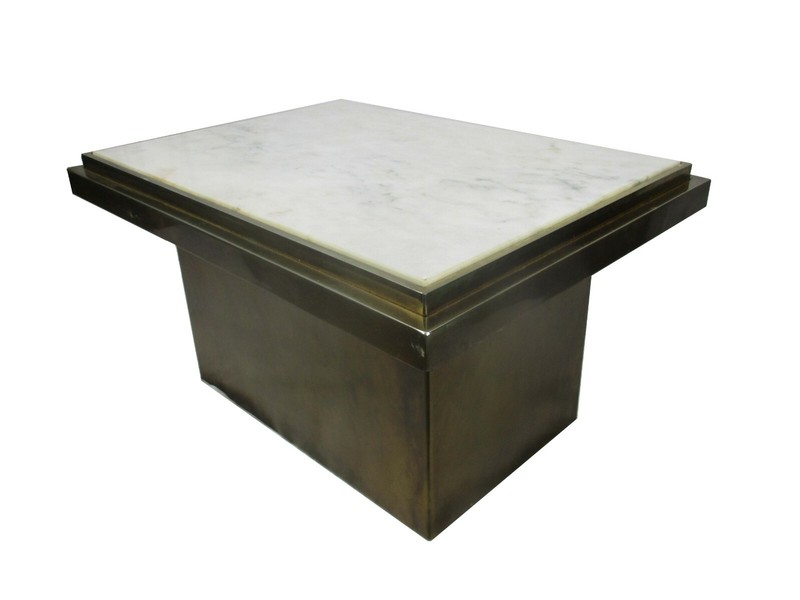 Belgo Chrome Coffee table 70s Art Design Brushed Metal Marble top Extremely Rare gallery
