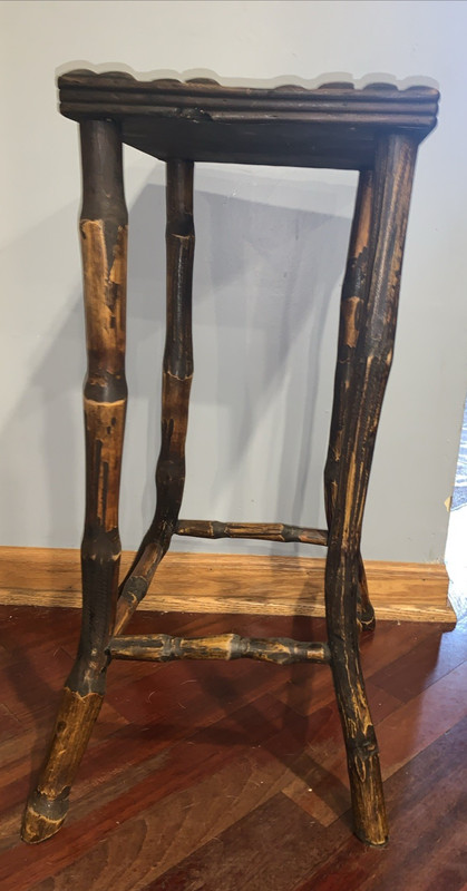 Vintage Burnt Bamboo Plant Stand Pedestal Side Table 23" H 12" X 10" Top EUC gallery