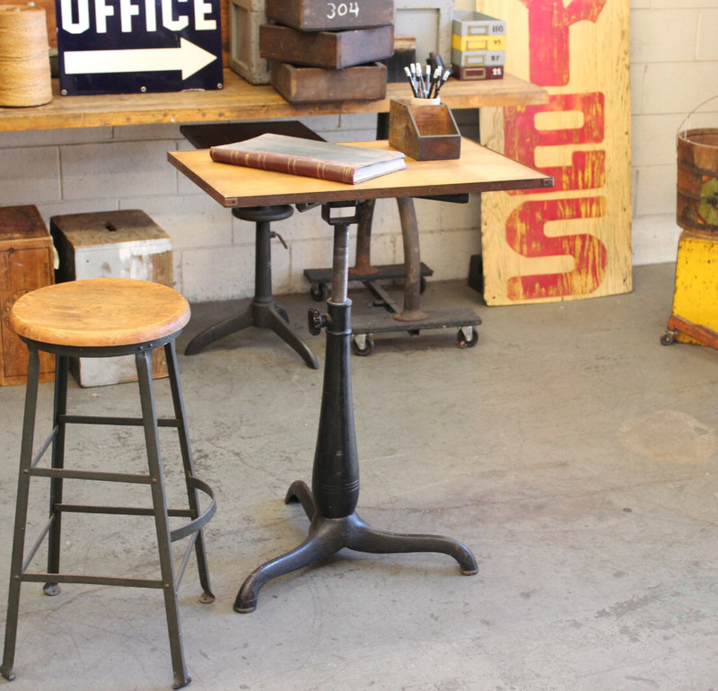 Vtg Industrial Drafting Table Desk Cast Iron Side Hamilton Standing Up