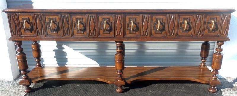 Vintage Mid Century Monarch Fine Furniture For Century Long Wood Console Table