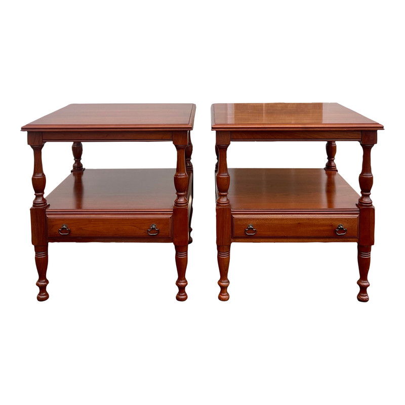 1960s Pennsylvania House Traditional Georgian Cherry Tiered Side Tables – a Pair