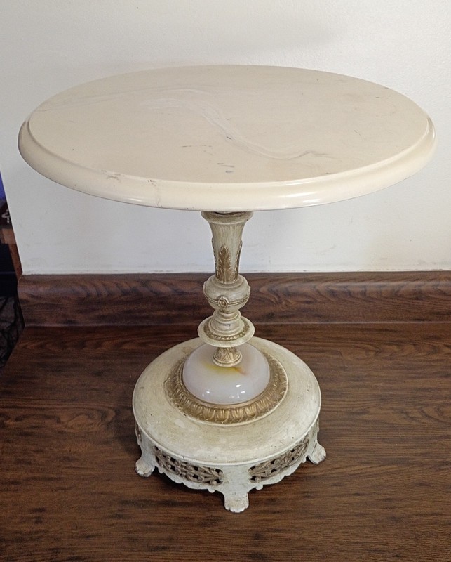 Vintage Hollywood Regency Side Table w Akro Agate Section gallery