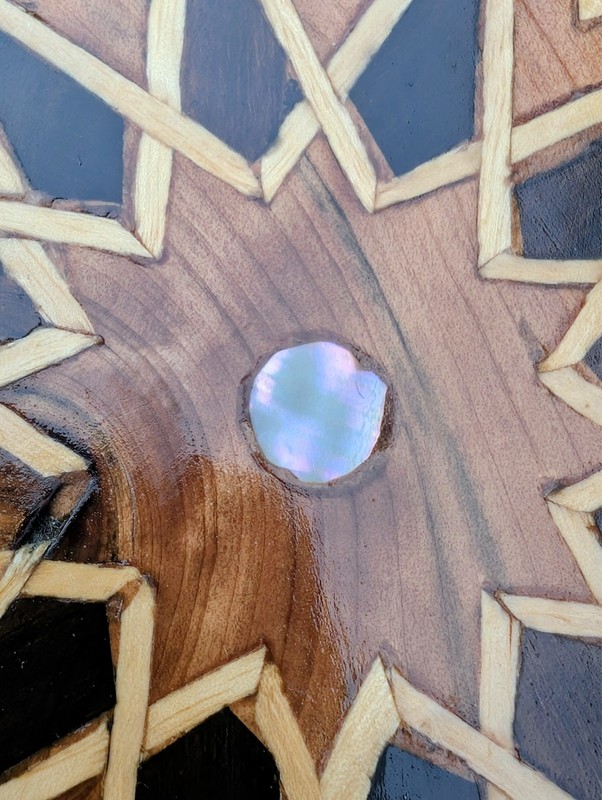 Antique Syrian Marquetry Side Table Damascus Inlay Raw Mother of Pearl c. 1920 gallery
