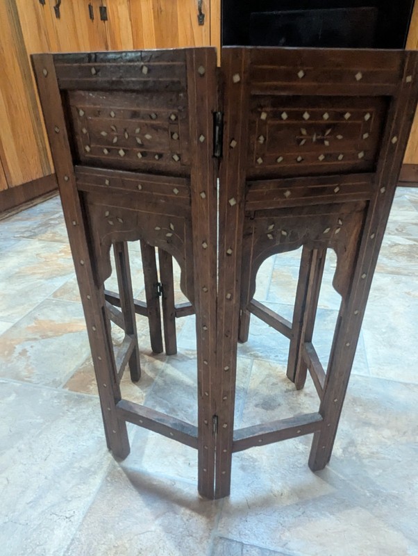 Antique Octagonal Coffee End / Table Bone Inlay Inlaid Moroccan Indian Folding gallery
