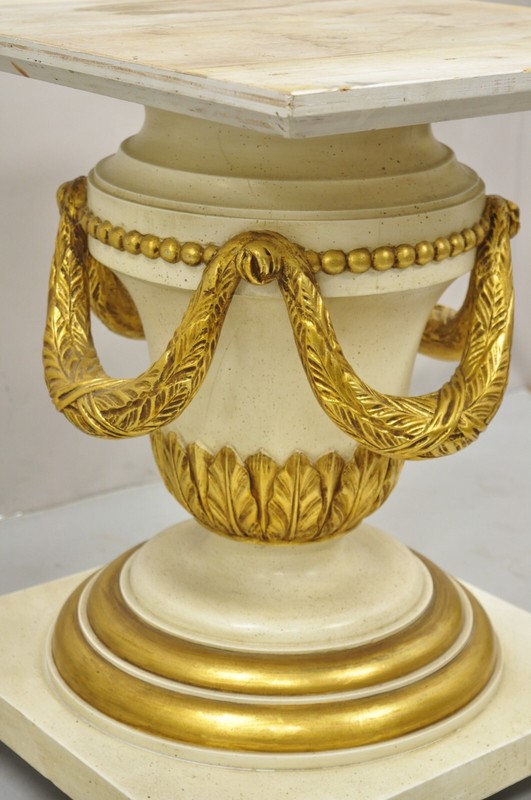 Italian Regency Cream & Gold Gilt Lacquered Urn Pedestal Dining Table - 3 Leaves gallery