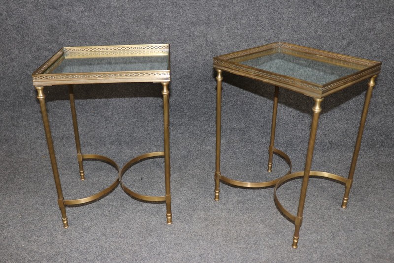 Pair 1960's Maison Jansen Style Mirrored Top & Brass End Tables gallery
